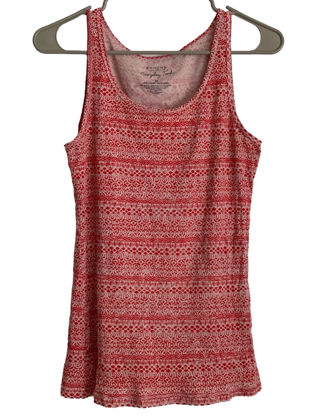 SONOMA Women’s Cream Red Print Sleeveless Ribbed Cotton Spandex Tank Top